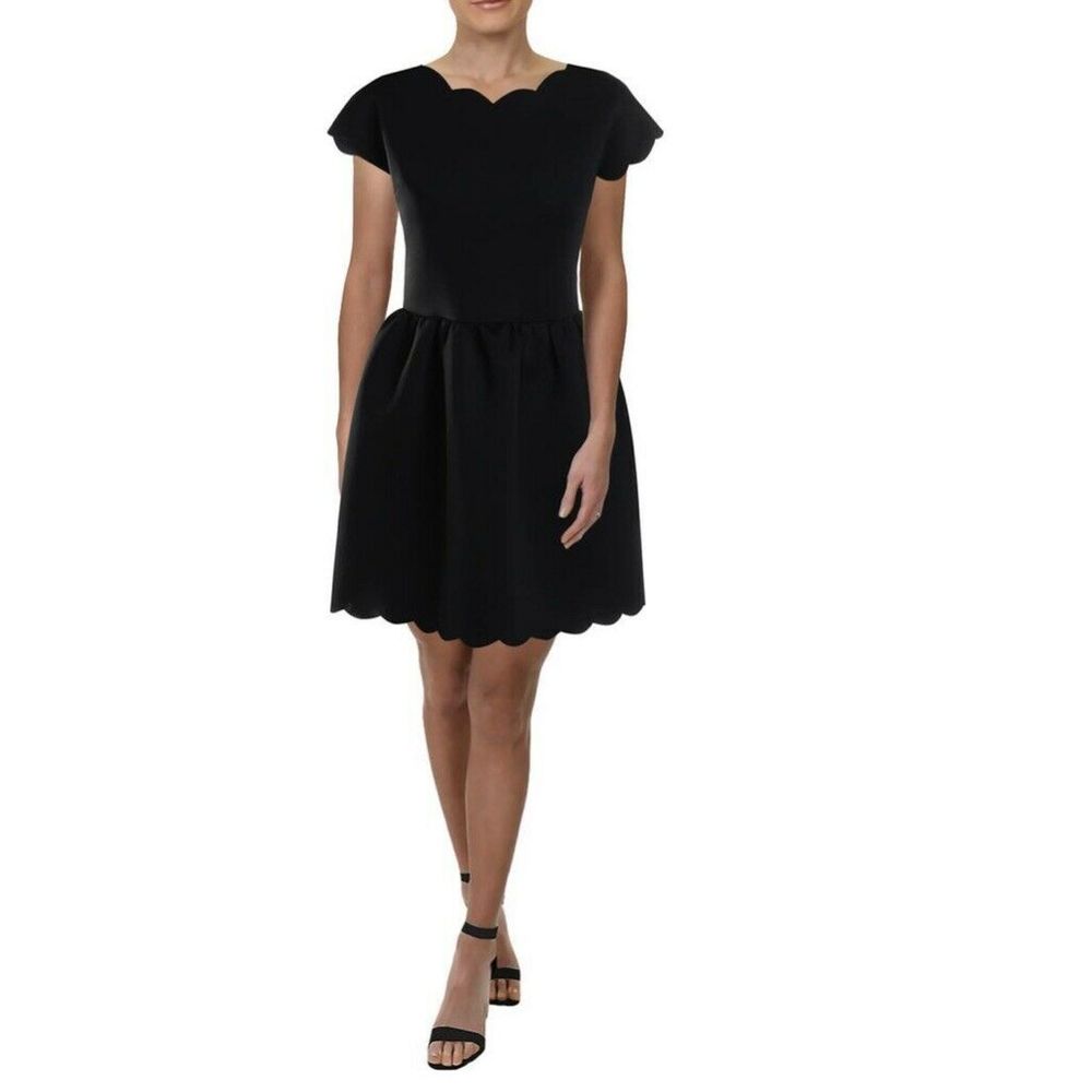 Aqua black Soft Scalloped Fit-and-Flare Dress Sz S